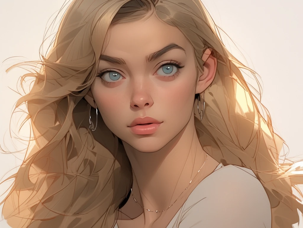 Generate an image that captures a glamorous, full-body shot of a beautiful blonde woman with blue eyes. She should be walking towards a sunset in a pose that exudes femininity and allure. Her expression should be scandalous and flirty, and she should have the body of a supermodel. The image should emphasize realistic textures. –ar 4:3 –s 1000 –style expressive –q 5 –niji 5