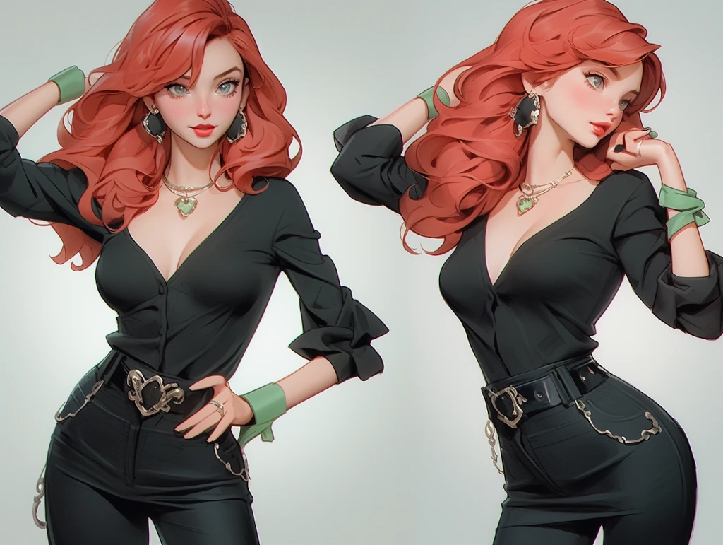 glamour full-body shot,  beautiful red haired woman,  striking green eyes,  scandalous and flirty,  feminity,  alluring,  stunning,  supermodel body,  scandalous and flirty,  realistic textures,  feminine pose &ndash;ar 4:3  &ndash;s 1000  &ndash;style expressive  &ndash;q 5  &ndash;niji 5