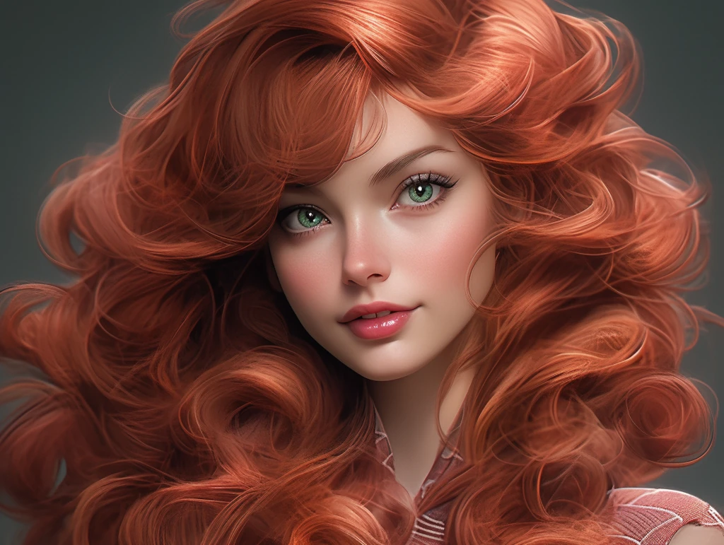 glamour full-body shot,  beautiful red haired woman,  striking green eyes,  scandalous and flirty,  alluring,  stunning,  supermodel body,  scandalous and flirty,  realistic textures,  feminine pose &ndash;ar 4:3  &ndash;s 1000  &ndash;style expressive  &ndash;q 5  &ndash;niji 5